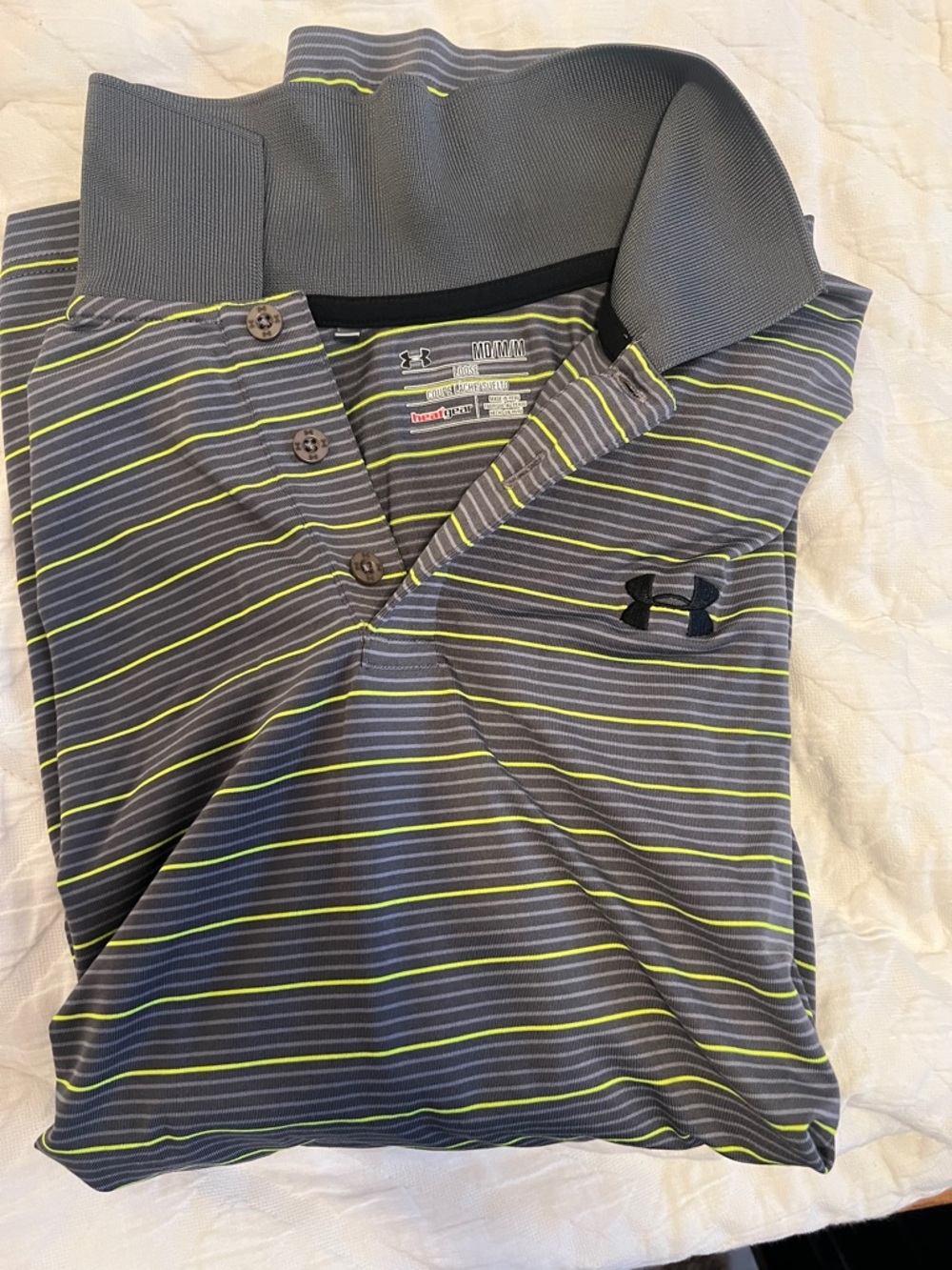 Under Armour Heat Gear Gray Polo with Lime Stripe - Picture 3 of 3